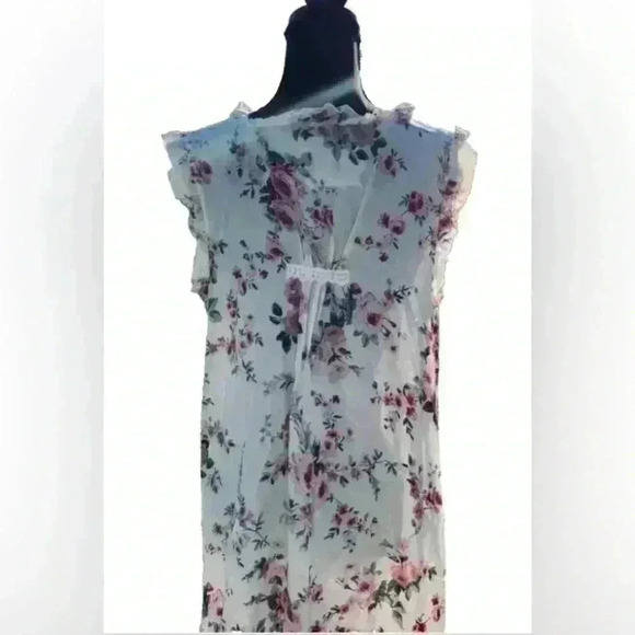 Farm House Frocks Top M Handkerchief Hem Boho Floral Sheer Oversized - Picture 5 of 16